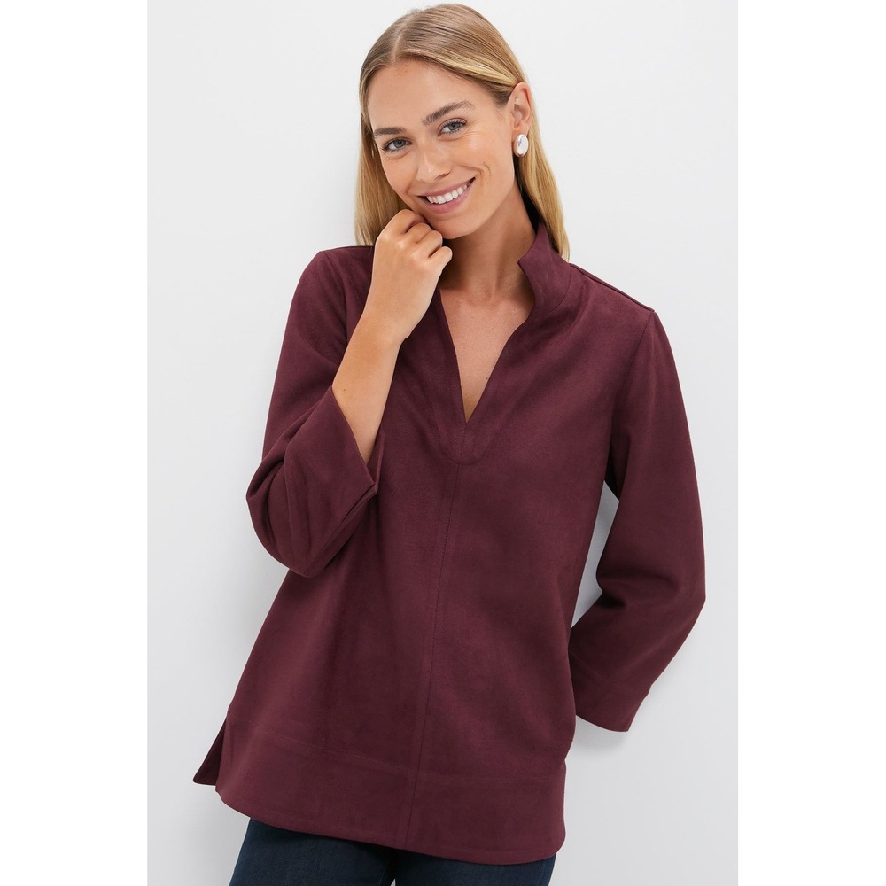 Tuckernuck Margot Stand Collar Blouse Winetasting Burgundy Medium New With Tags
